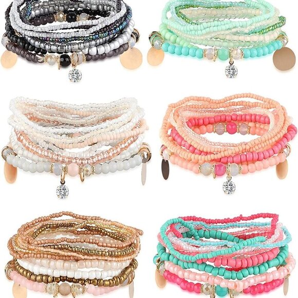 Jewelry - Boho Bead Bracelets Set Multicolor Stackable Stretch Accessories for Women Men